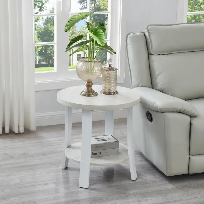 Table d'appoint ronde blanche/anthracite avec étagère de rangement