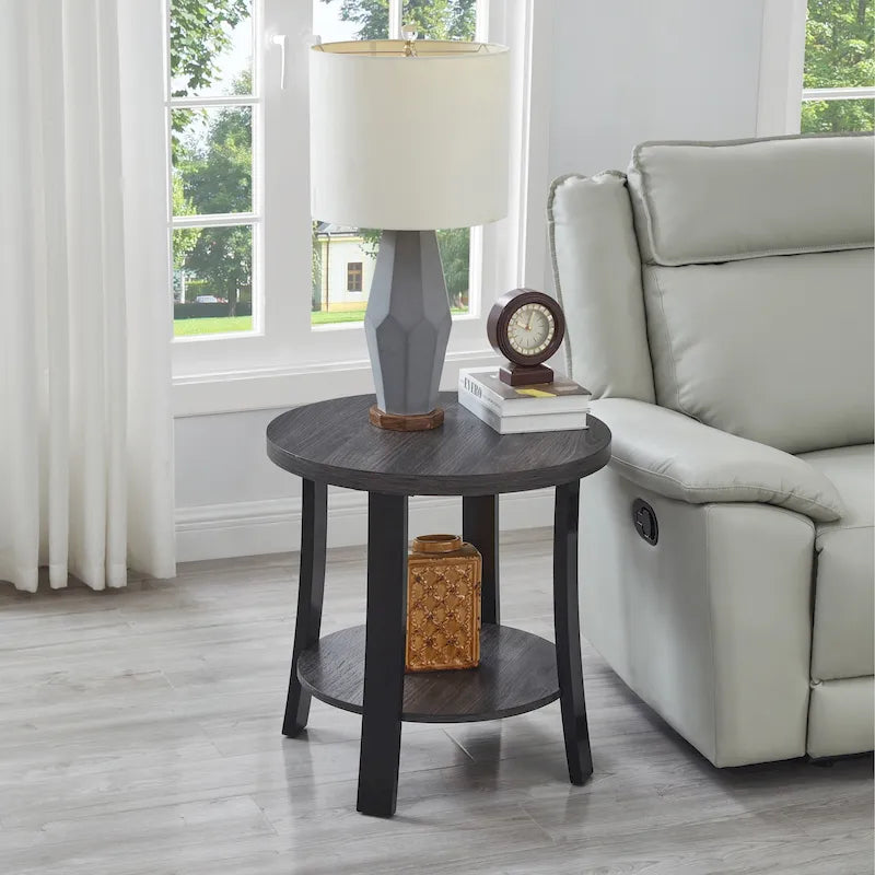 Table d'appoint ronde blanche/anthracite avec étagère de rangement