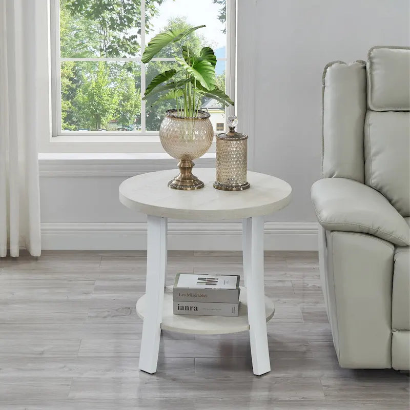 Table d'appoint ronde blanche/anthracite avec étagère de rangement