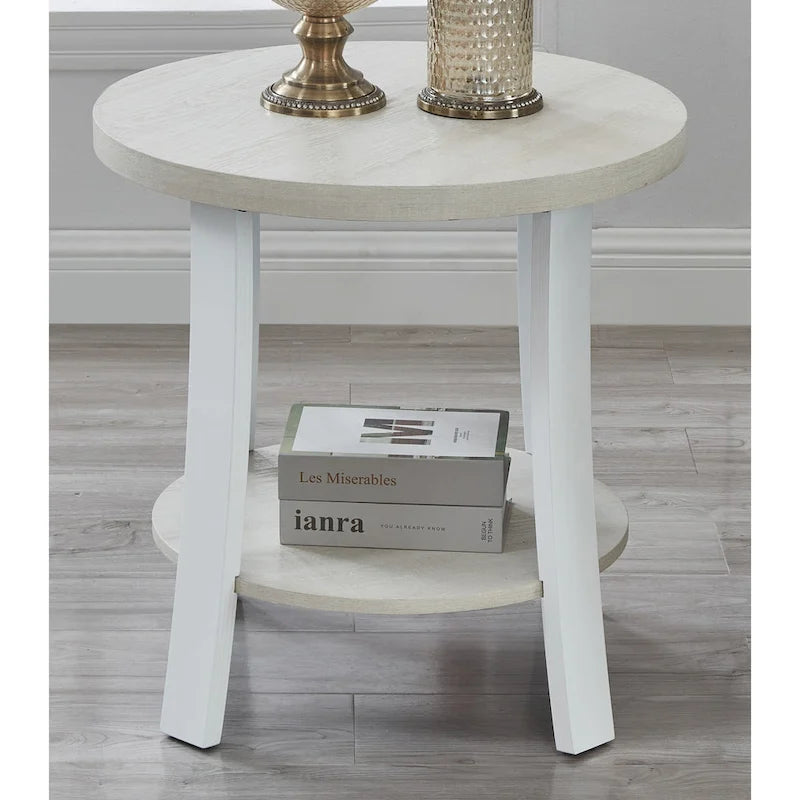 Table d'appoint ronde blanche/anthracite avec étagère de rangement