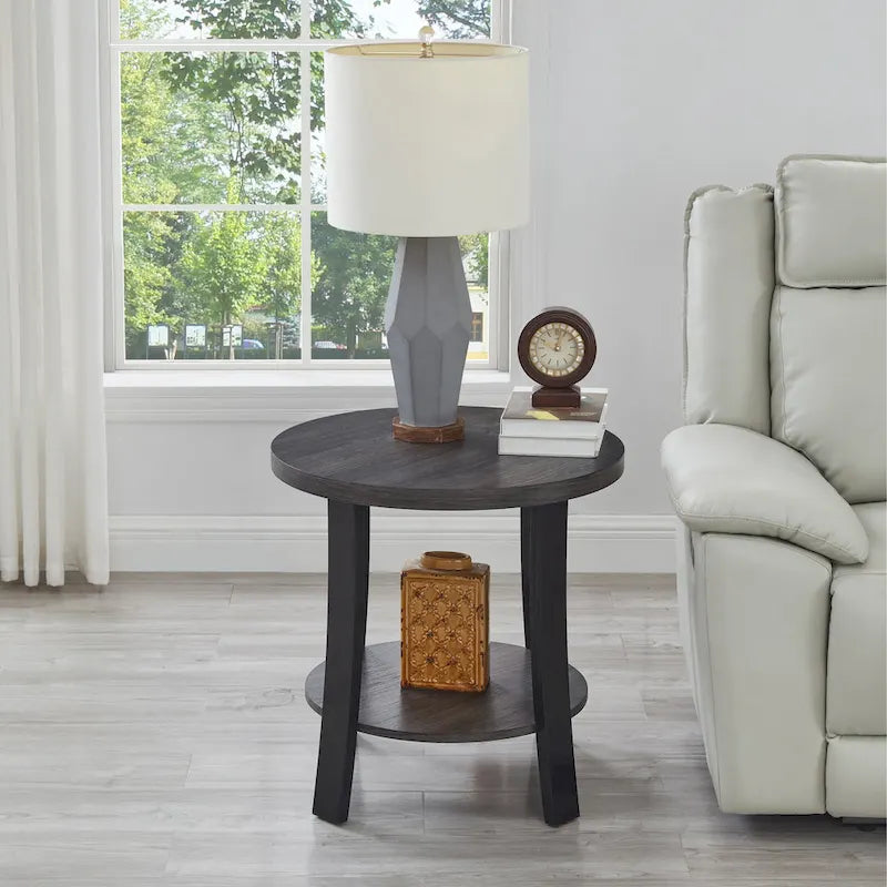 Table d'appoint ronde blanche/anthracite avec étagère de rangement