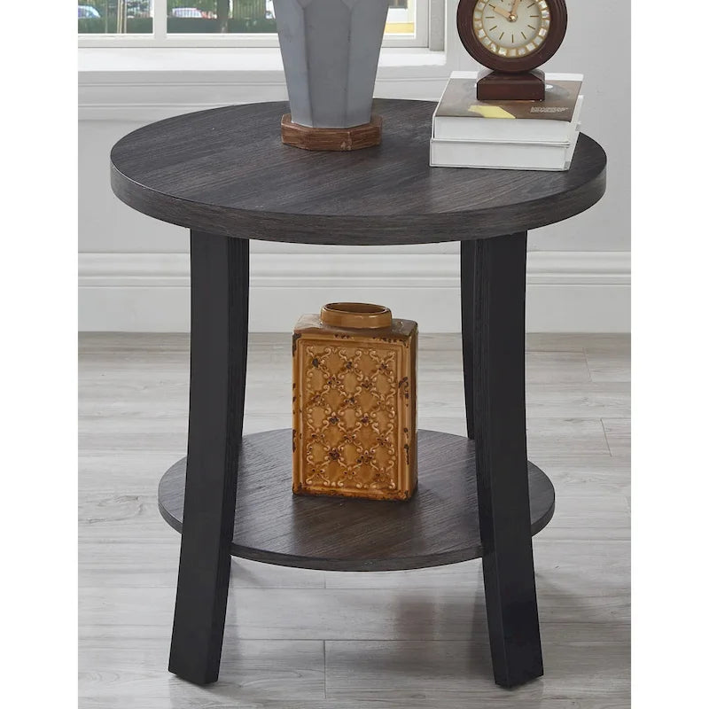 Table d'appoint ronde blanche/anthracite avec étagère de rangement