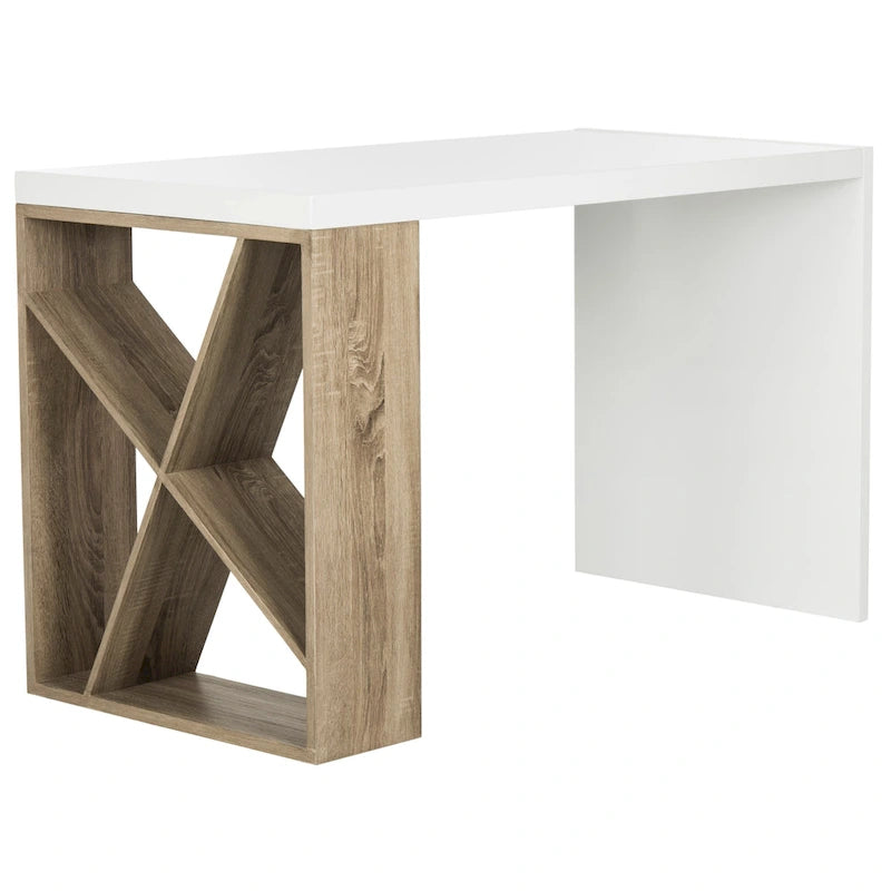 Bureau scandinave moderne 1 personne avec rangement Blanc/Chêne