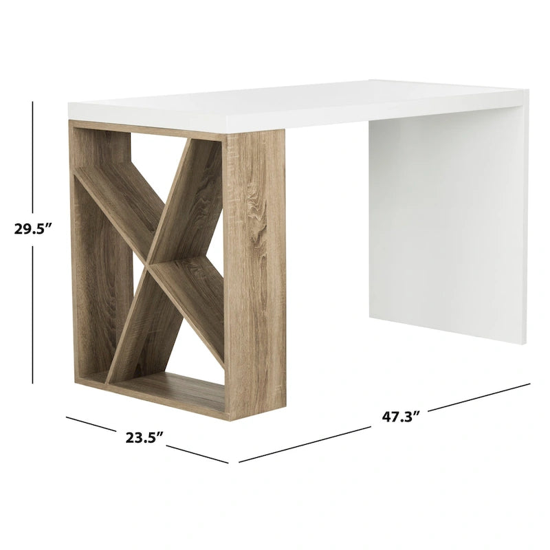 Bureau scandinave moderne 1 personne avec rangement Blanc/Chêne