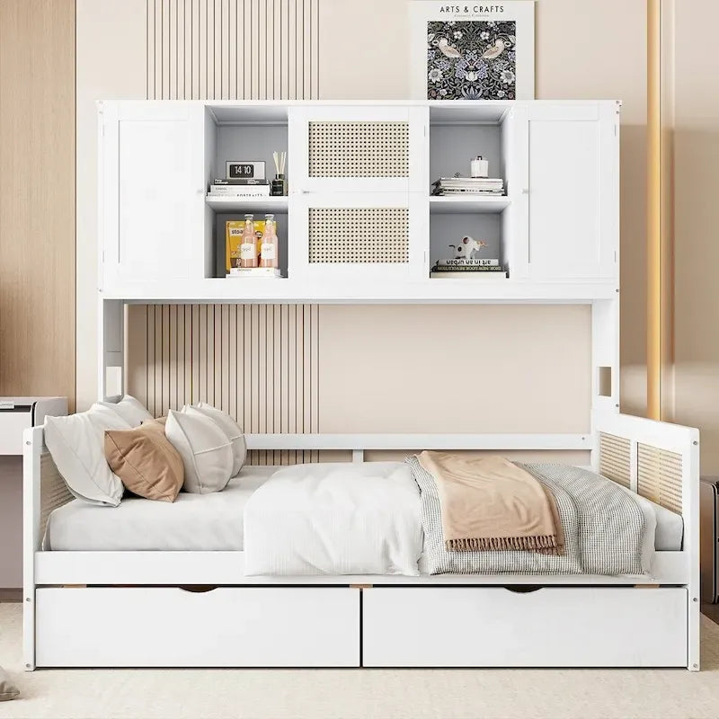 Lit de repos en bois gris/blanc avec rangement – Lit simple/double, 1 place
