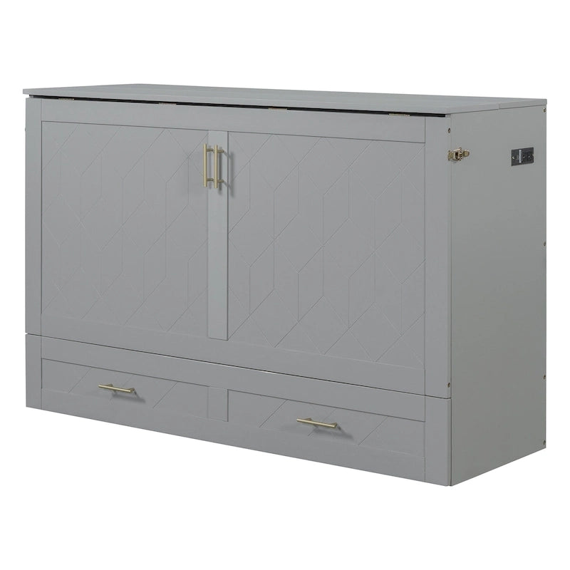 Lit escamotable Queen Gray Queen avec tiroir et ports USB, 1 personne