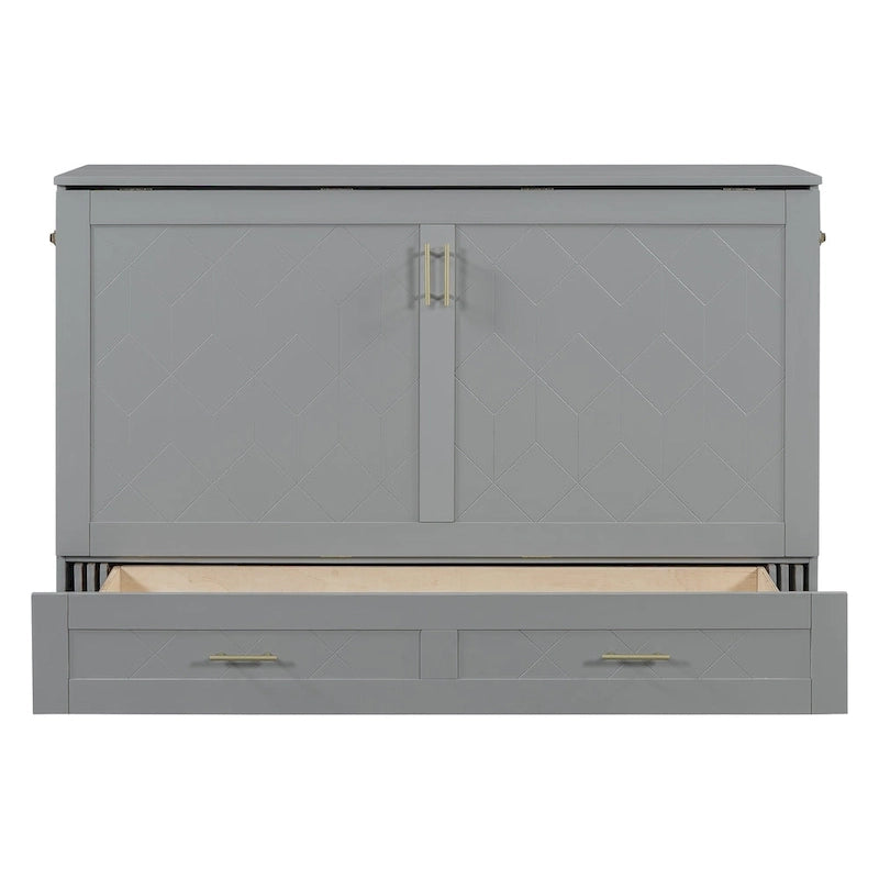 Lit escamotable Queen Gray Queen avec tiroir et ports USB, 1 personne