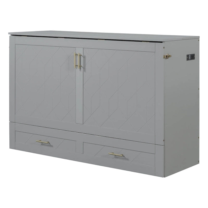 Lit escamotable Queen Gray Queen avec tiroir et ports USB, 1 personne