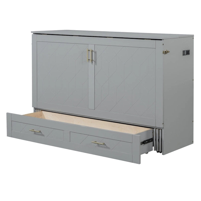 Lit escamotable Queen Gray Queen avec tiroir et ports USB, 1 personne