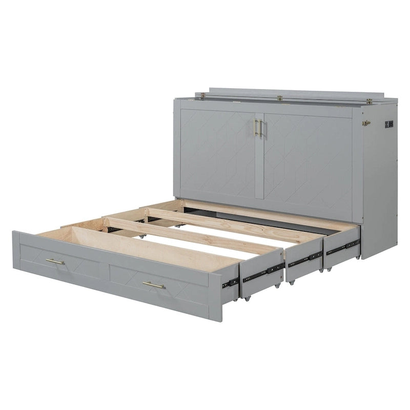 Lit escamotable Queen Gray Queen avec tiroir et ports USB, 1 personne