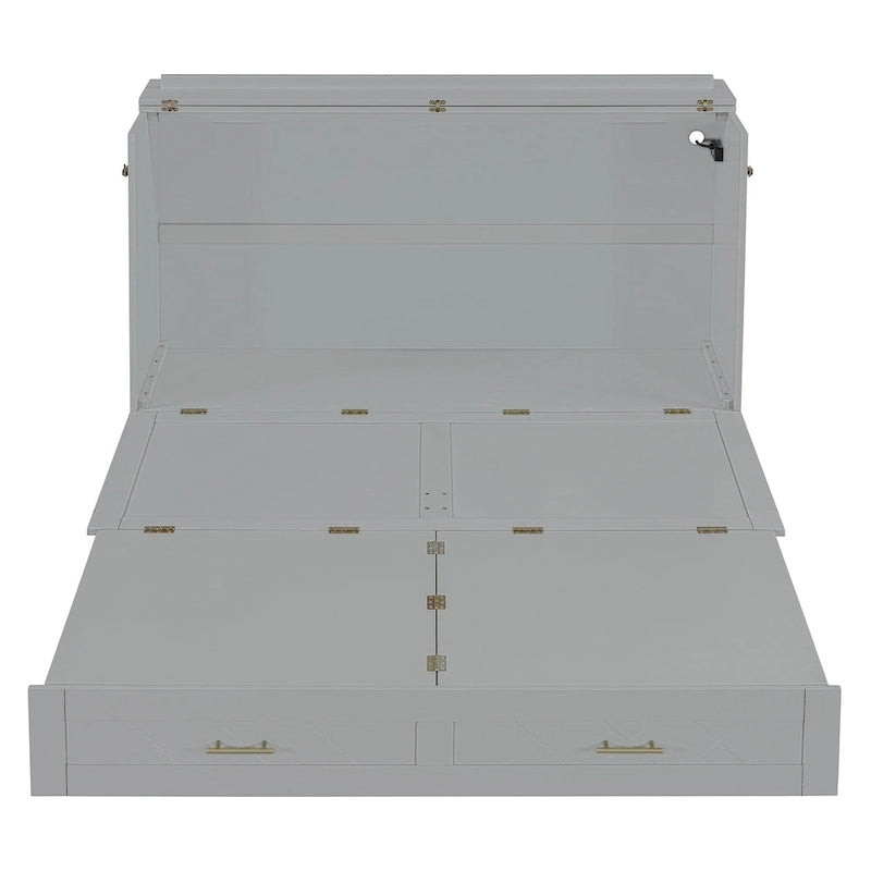 Lit escamotable Queen Gray Queen avec tiroir et ports USB, 1 personne