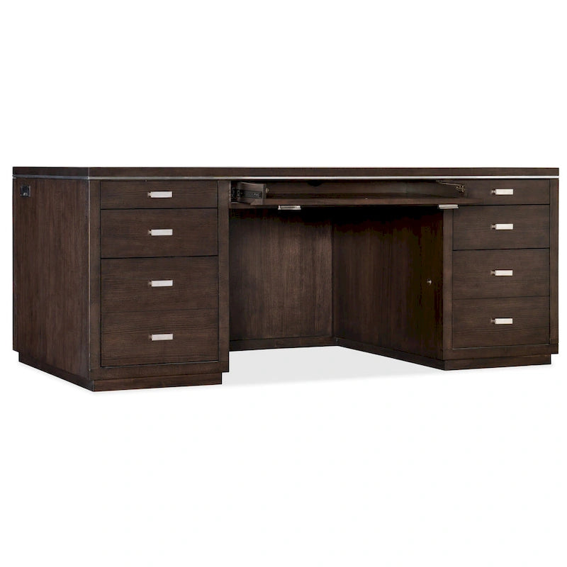 Bureau de direction monoposte, 7 tiroirs, en bois foncé