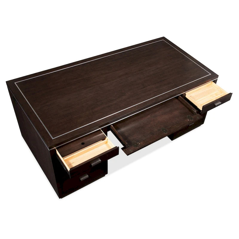 Bureau de direction monoposte, 7 tiroirs, en bois foncé