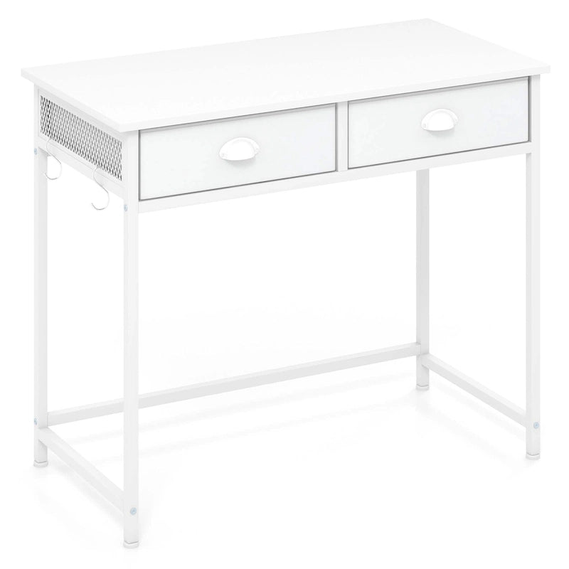 Bureau d'étude compact blanc/marron avec 2 tiroirs pour 1 personne