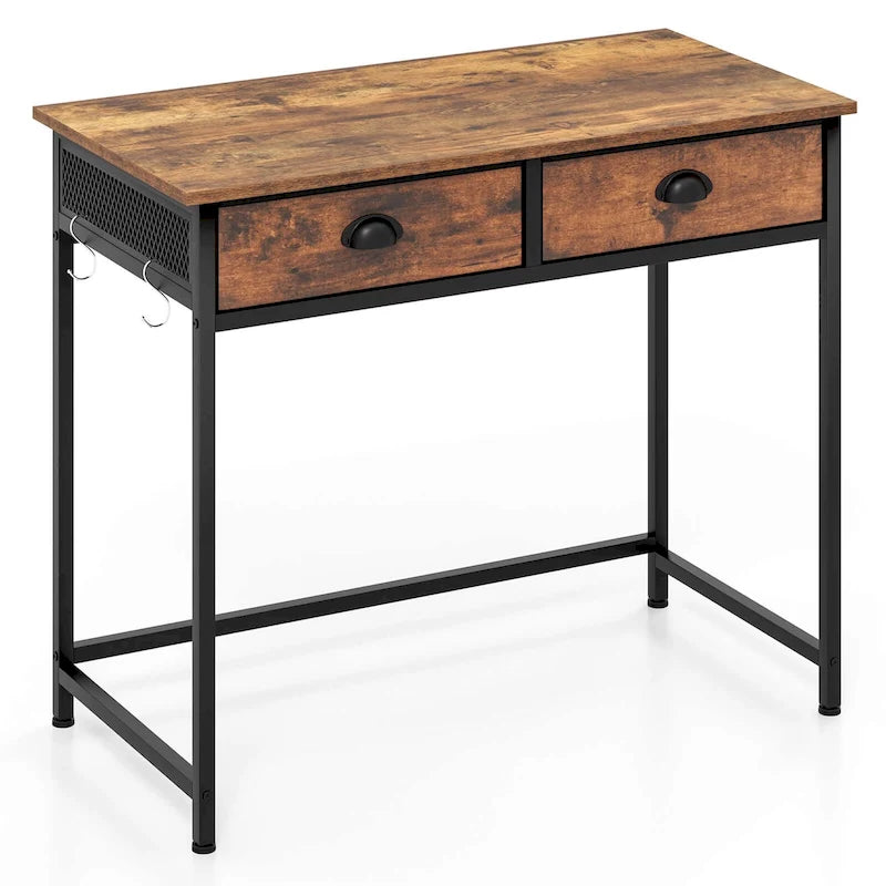 Bureau d'étude compact blanc/marron avec 2 tiroirs pour 1 personne