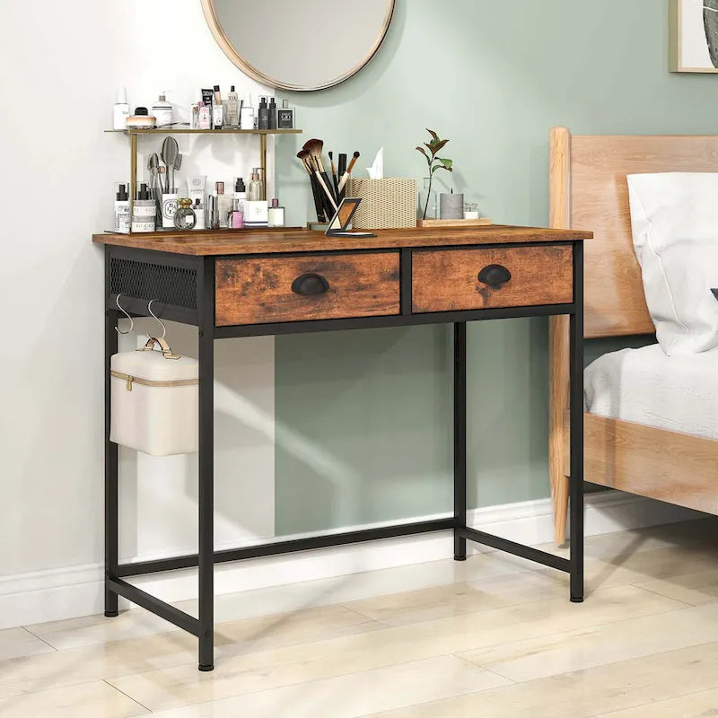 Bureau d'étude compact blanc/marron avec 2 tiroirs pour 1 personne