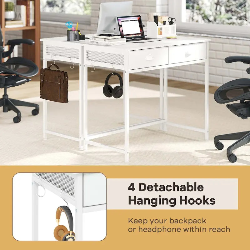 Bureau d'étude compact blanc/marron avec 2 tiroirs pour 1 personne