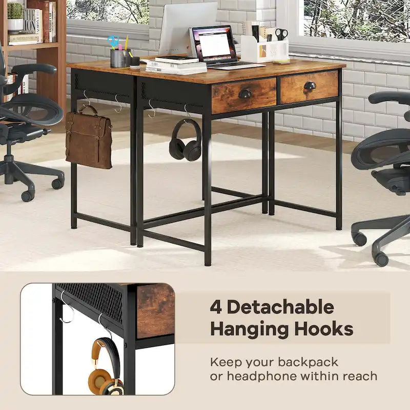 Bureau d'étude compact blanc/marron avec 2 tiroirs pour 1 personne