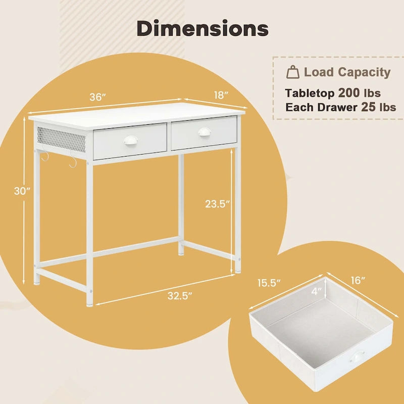 Bureau d'étude compact blanc/marron avec 2 tiroirs pour 1 personne