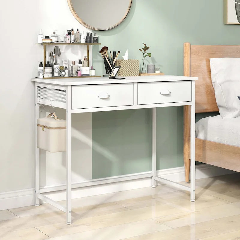 Bureau d'étude compact blanc/marron avec 2 tiroirs pour 1 personne