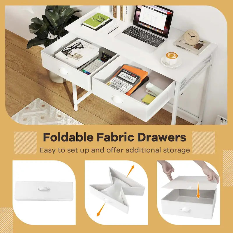 Bureau d'étude compact blanc/marron avec 2 tiroirs pour 1 personne