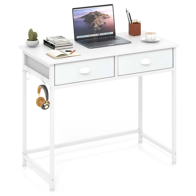 Bureau d'étude compact blanc/marron avec 2 tiroirs pour 1 personne