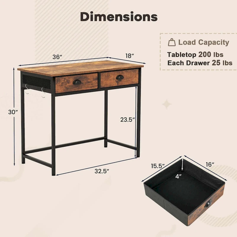 Bureau d'étude compact blanc/marron avec 2 tiroirs pour 1 personne
