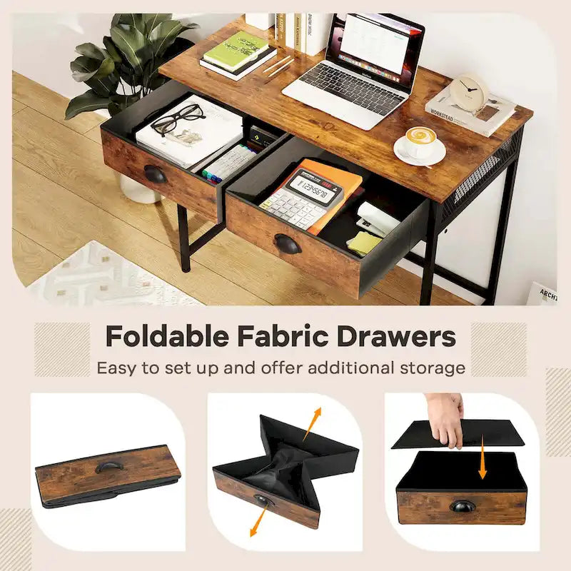 Bureau d'étude compact blanc/marron avec 2 tiroirs pour 1 personne