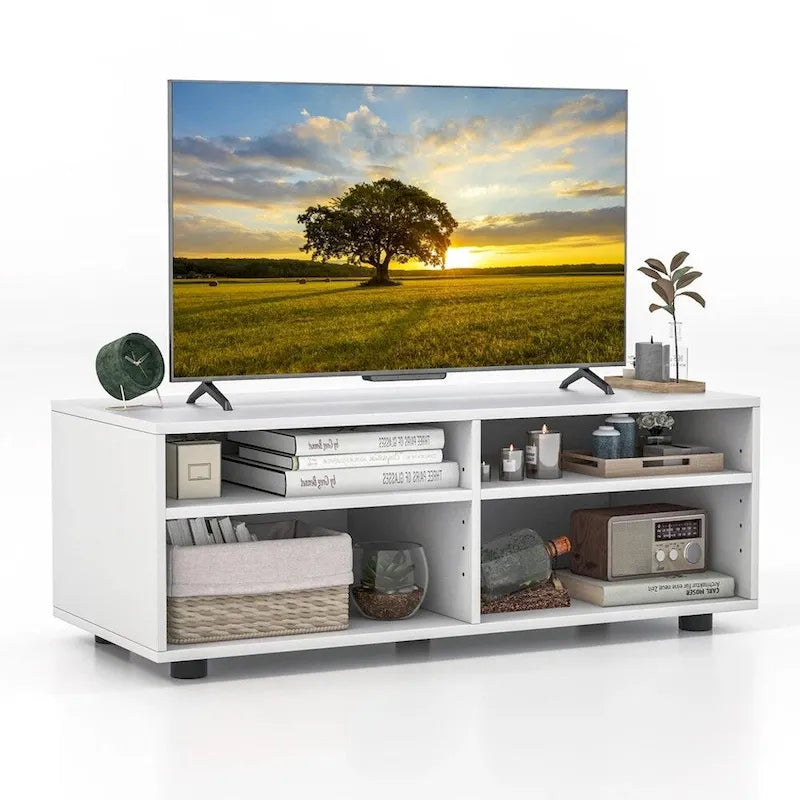 Meuble TV blanc de 42 po avec 4 casiers et étagères réglables