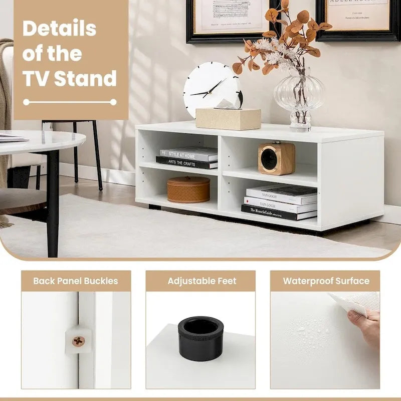 Meuble TV blanc de 42 po avec 4 casiers et étagères réglables