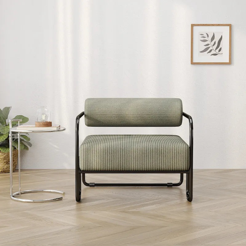 Fauteuil d'appoint en velours côtelé avec cadre en fer – Beige / Marron clair / Gris / Vert foncé