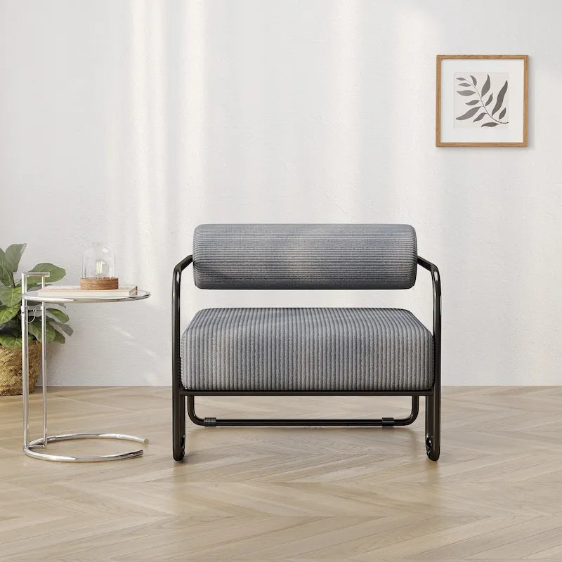 Fauteuil d'appoint en velours côtelé avec cadre en fer – Beige / Marron clair / Gris / Vert foncé