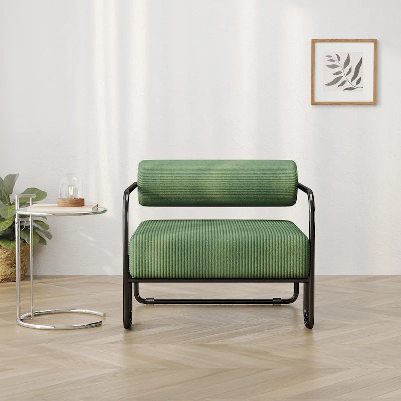 Fauteuil d'appoint en velours côtelé avec cadre en fer – Beige / Marron clair / Gris / Vert foncé