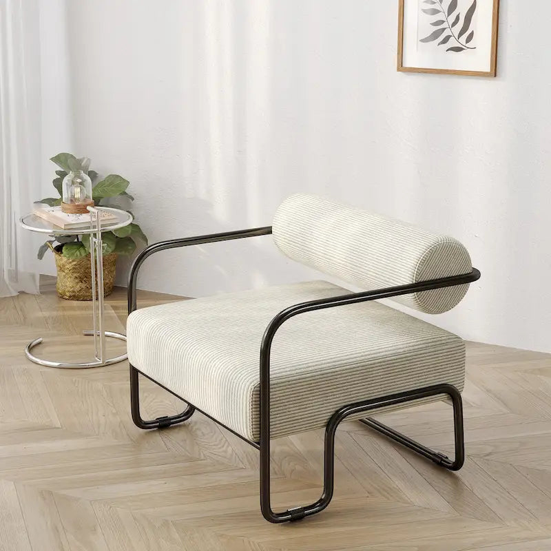 Fauteuil d'appoint en velours côtelé avec cadre en fer – Beige / Marron clair / Gris / Vert foncé