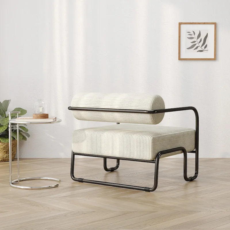 Fauteuil d'appoint en velours côtelé avec cadre en fer – Beige / Marron clair / Gris / Vert foncé