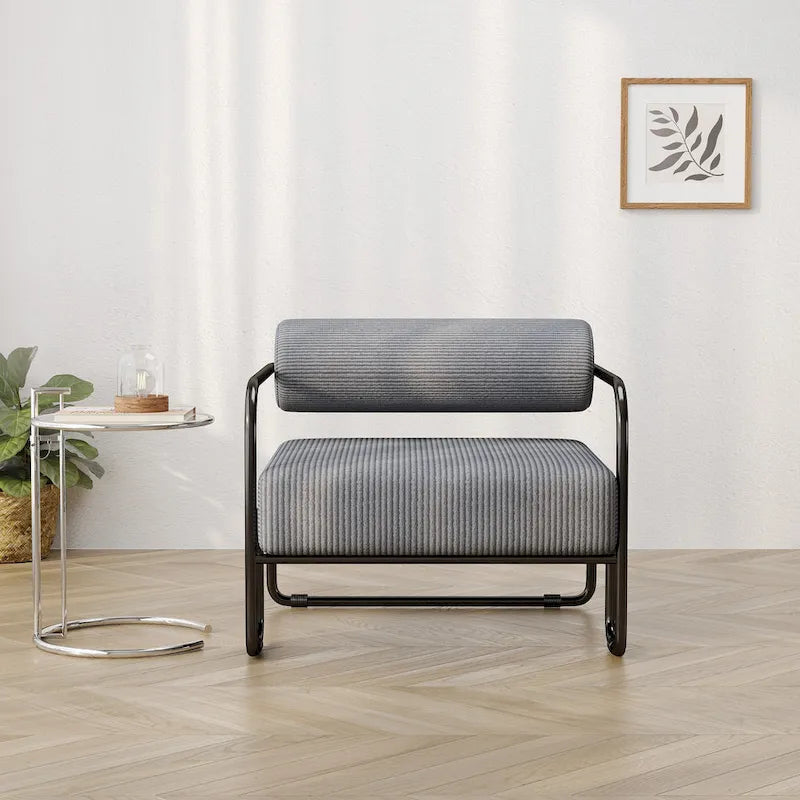 Fauteuil d'appoint en velours côtelé avec cadre en fer – Beige / Marron clair / Gris / Vert foncé