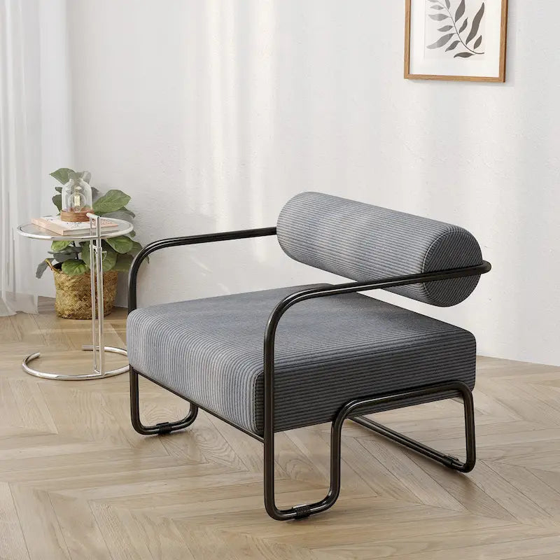 Fauteuil d'appoint en velours côtelé avec cadre en fer – Beige / Marron clair / Gris / Vert foncé