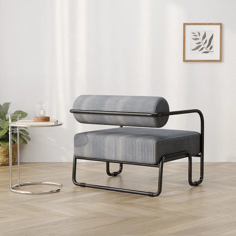 Fauteuil d'appoint en velours côtelé avec cadre en fer – Beige / Marron clair / Gris / Vert foncé