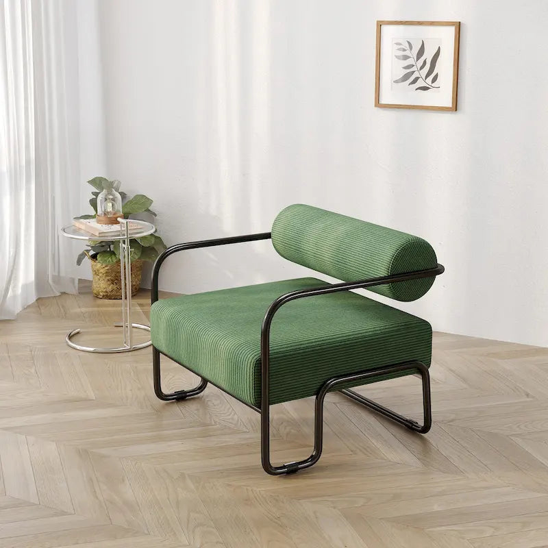 Fauteuil d'appoint en velours côtelé avec cadre en fer – Beige / Marron clair / Gris / Vert foncé