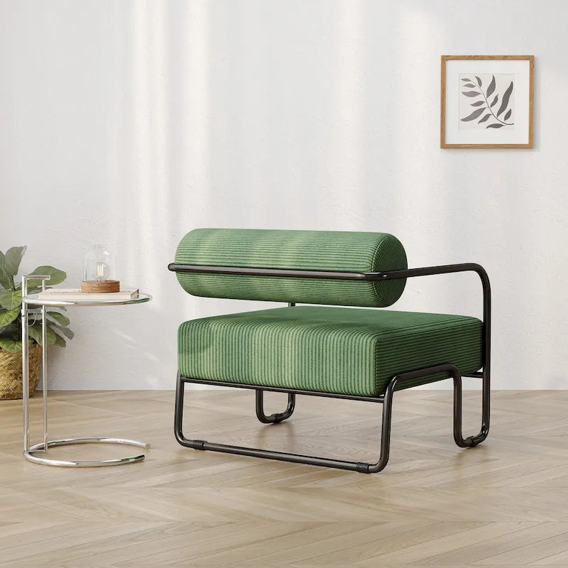 Fauteuil d'appoint en velours côtelé avec cadre en fer – Beige / Marron clair / Gris / Vert foncé