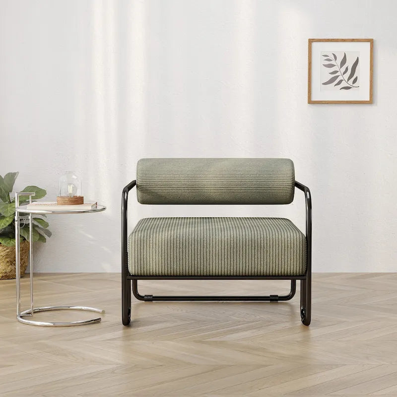 Fauteuil d'appoint en velours côtelé avec cadre en fer – Beige / Marron clair / Gris / Vert foncé