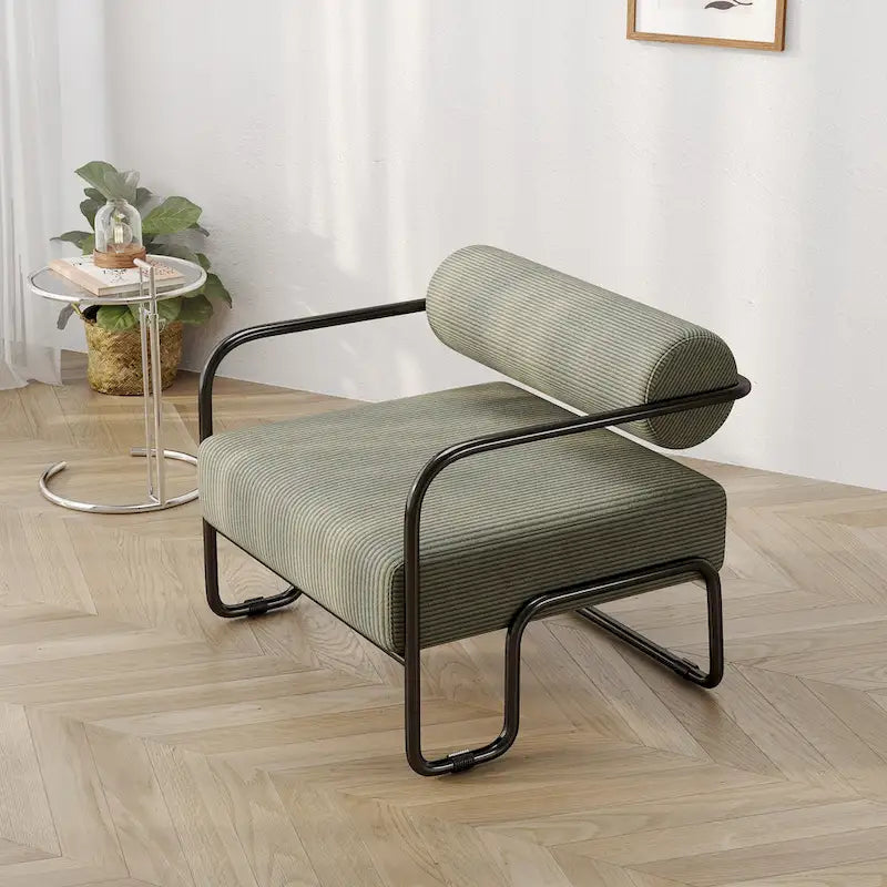 Fauteuil d'appoint en velours côtelé avec cadre en fer – Beige / Marron clair / Gris / Vert foncé