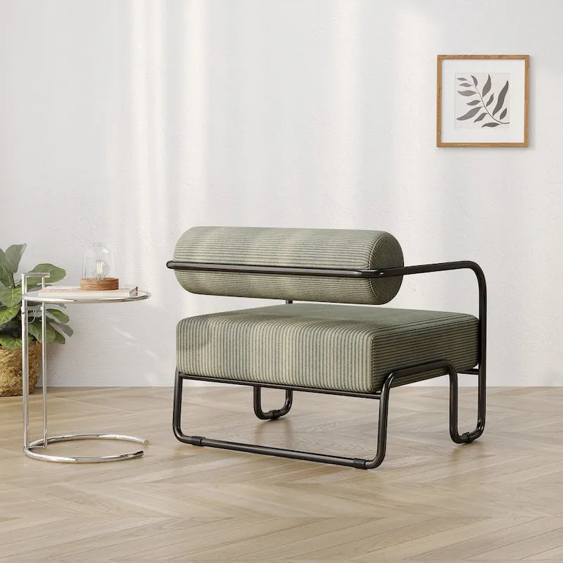 Fauteuil d'appoint en velours côtelé avec cadre en fer – Beige / Marron clair / Gris / Vert foncé