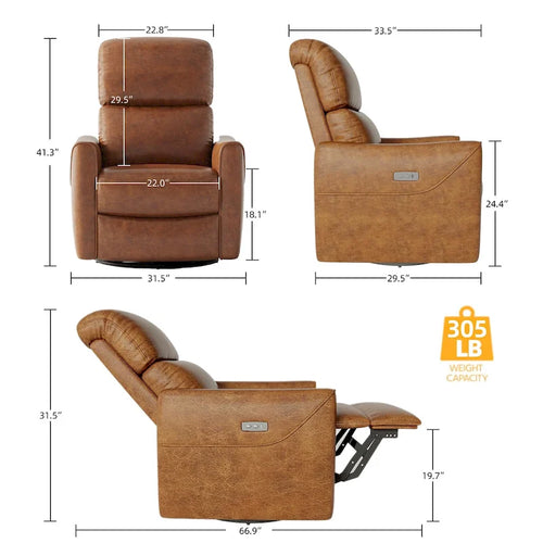 Fauteuil inclinable, pivotant et à bascule électrique marron/beige pour 1 personne