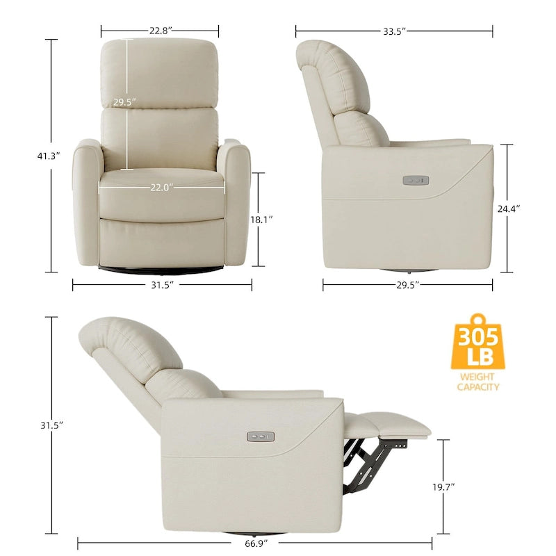 Fauteuil inclinable, pivotant et à bascule électrique marron/beige pour 1 personne