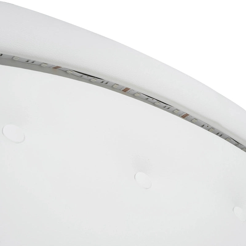 Lit plateforme en PU blanc/rose avec tête de lit coquillage, LED et tiroirs – Queen/Full