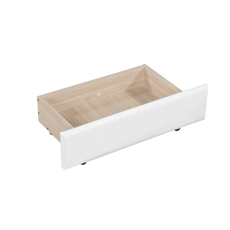 Lit plateforme en PU blanc/rose avec tête de lit coquillage, LED et tiroirs – Queen/Full