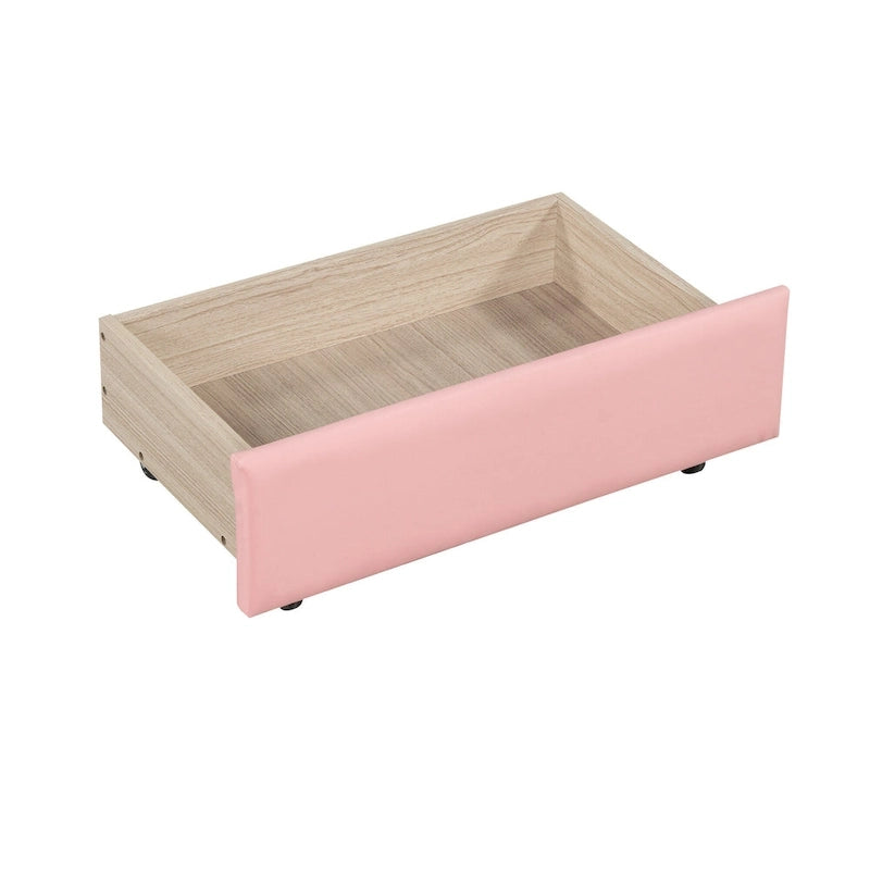 Lit plateforme en PU blanc/rose avec tête de lit coquillage, LED et tiroirs – Queen/Full