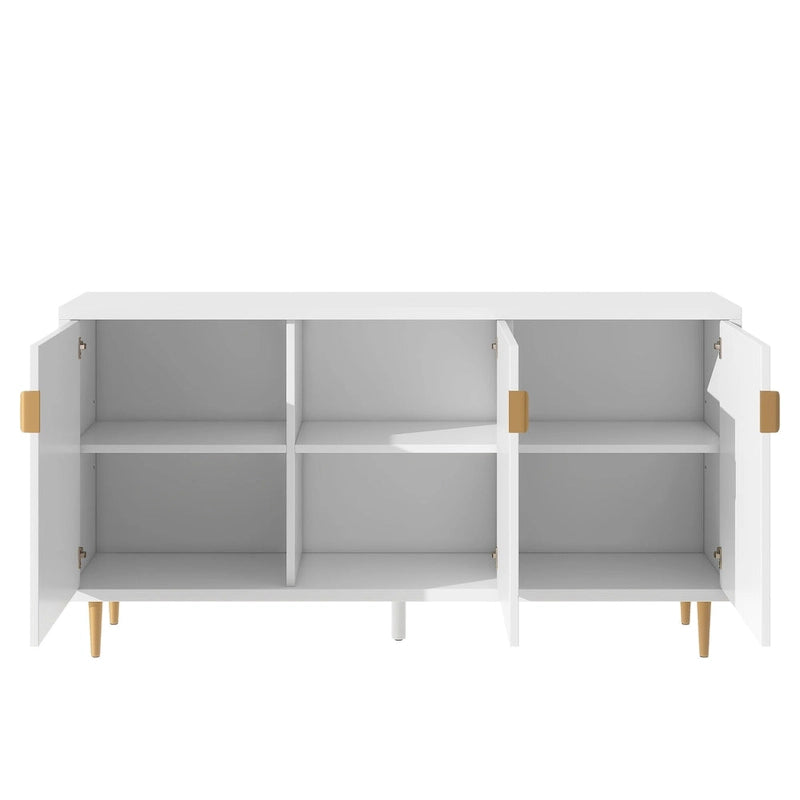 Meuble TV scandinave blanc/noir avec portes et étagères, compatible avec les téléviseurs jusqu'à 70 pouces