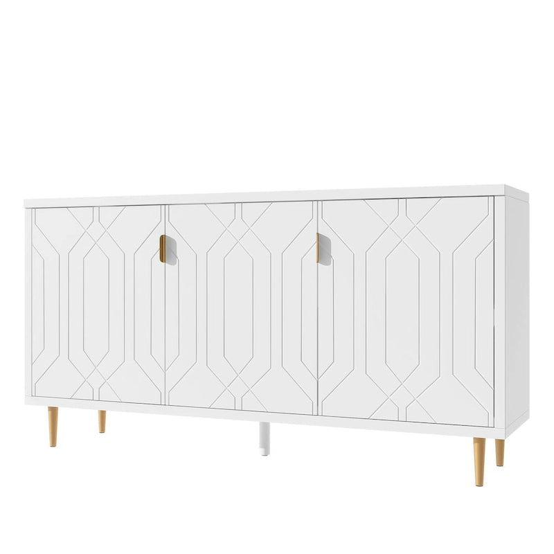 Meuble TV scandinave blanc/noir avec portes et étagères, compatible avec les téléviseurs jusqu'à 70 pouces